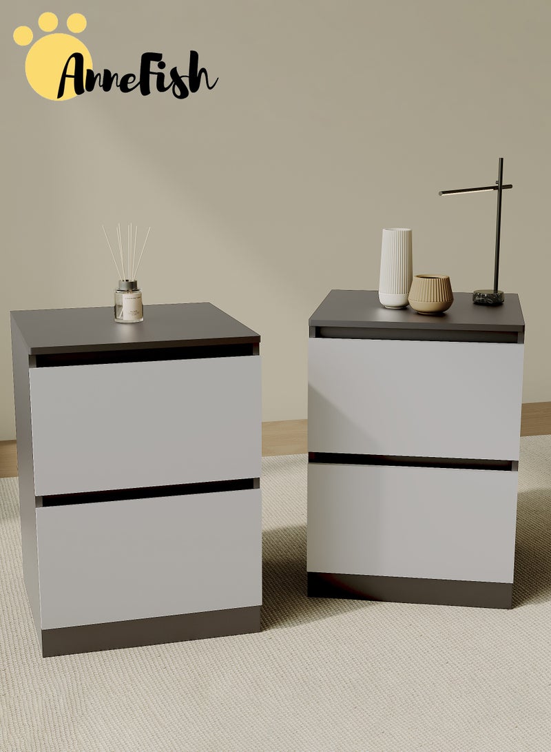 AnneFish 2pcs 40*40*55cm NightStand for Bedroom Rustic Side Table Simple Bedside End Table with 2 Storage Drawers For Home - Image 1