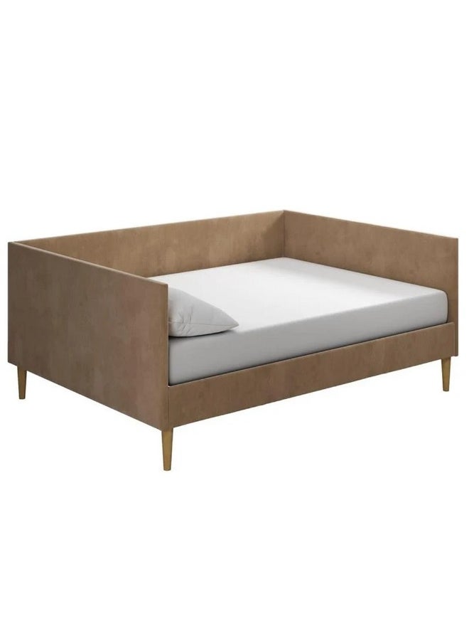 Homzmart Swedish Wood and Velvet Sofa Bed 200×100×120 cm - Brown  - Image 1