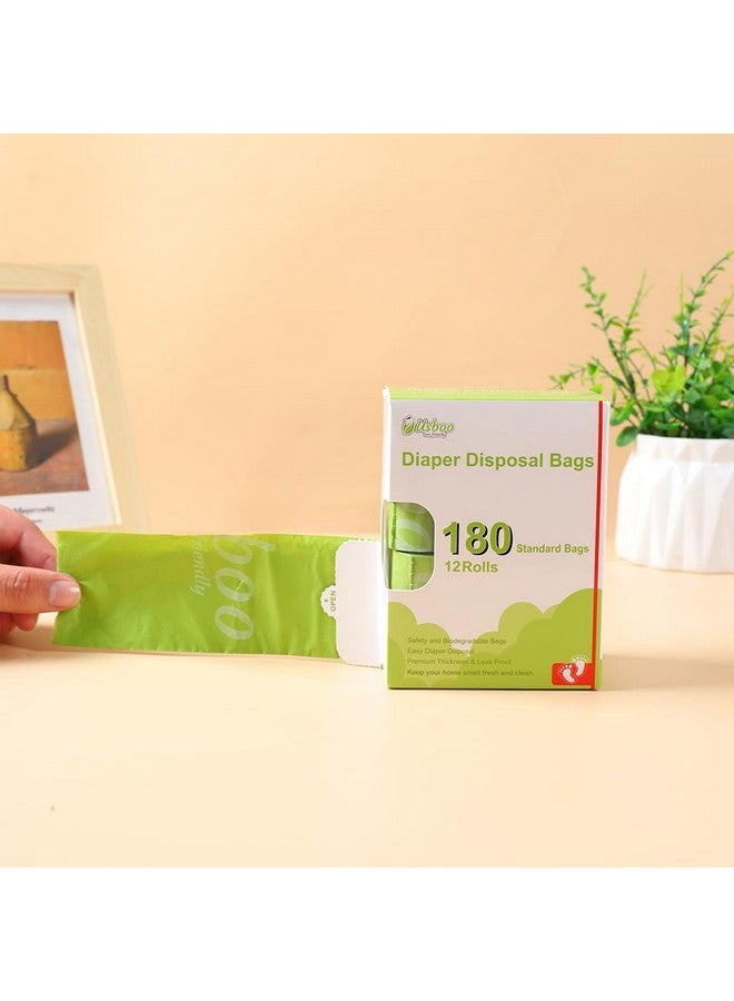 USBOO Diaper Bags Disposable for Baby, 12 Refill Rolls/180 Bags OXO-Biodegradable Waste Bags,Dirty Disposable Diaper Bags,Diaper Trash Bags,Green - Image 2