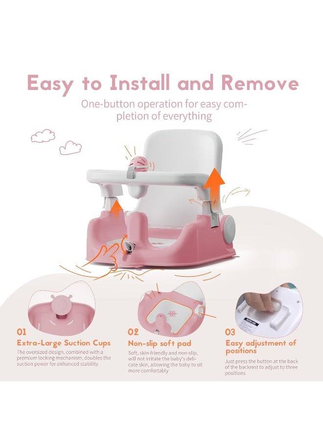 BabyBond Baby Bath Seat with Sitting & Lying 2 Modes, 3-Speed Adjustment, Powerful Suction Cups, Infant Bathtub Chair with Soft and Comfortable Towel, Folding and Hanging - Image 5