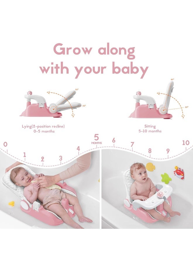 BabyBond Baby Bath Seat with Sitting & Lying 2 Modes, 3-Speed Adjustment, Powerful Suction Cups, Infant Bathtub Chair with Soft and Comfortable Towel, Folding and Hanging - Image 2
