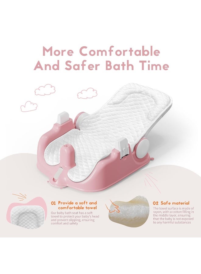 BabyBond Baby Bath Seat with Sitting & Lying 2 Modes, 3-Speed Adjustment, Powerful Suction Cups, Infant Bathtub Chair with Soft and Comfortable Towel, Folding and Hanging - Image 3