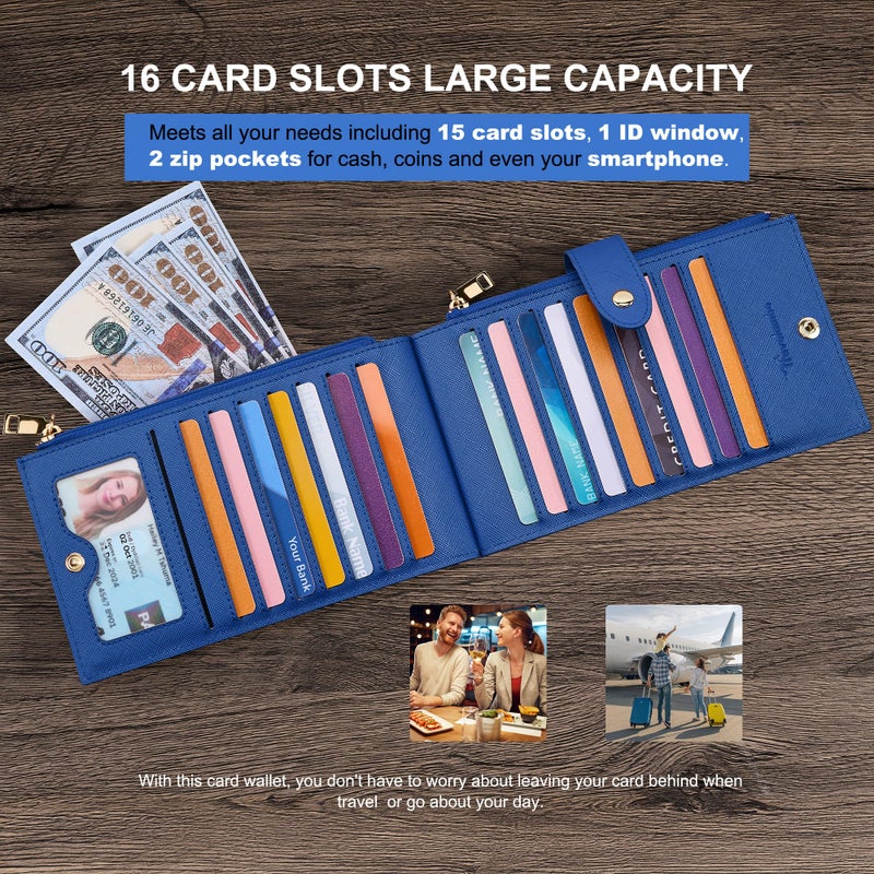 Travelambo RFID Wallet Women Large Size Bifold Multi Card Wallet Case with Zipper Pocke Credit Card Holder for Women - Image 5