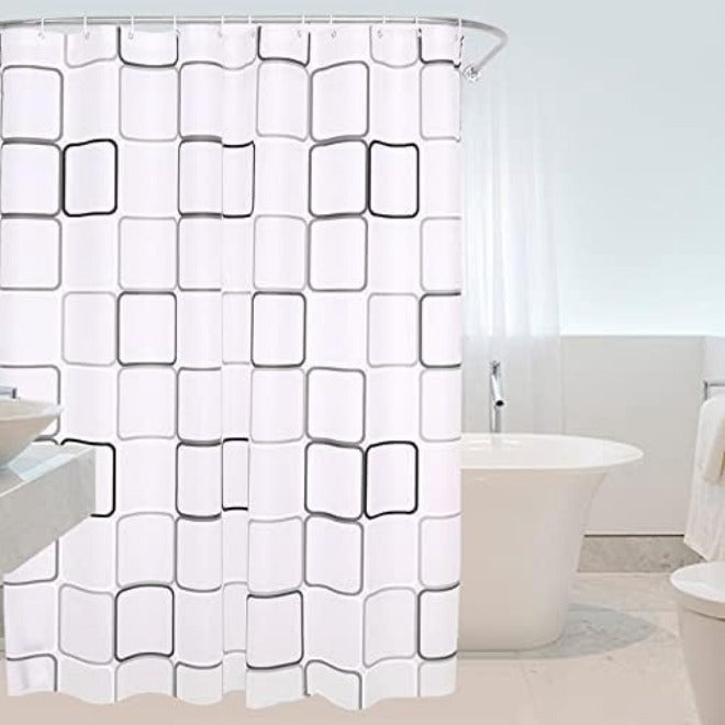 Square Lattice Shower Curtain with Hook Bathroom Partition Washable - Image 2