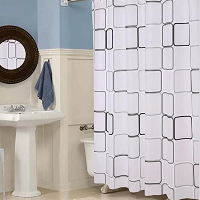 Square Lattice Shower Curtain with Hook Bathroom Partition Washable - Image 3
