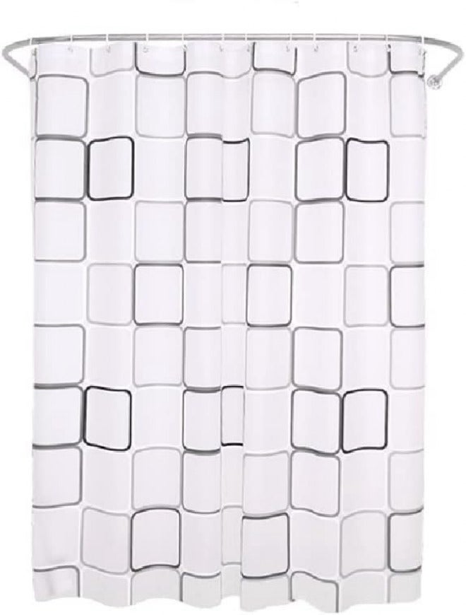 Square Lattice Shower Curtain with Hook Bathroom Partition Washable - Image 1