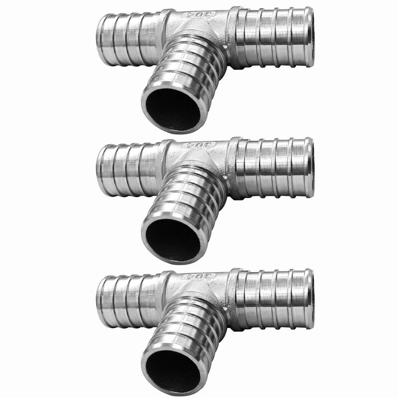 Fitvell 34 Inch Stainless Steel PEX Tee Crimp Fitting for PEX Pipe Pack of 3 - Image 2