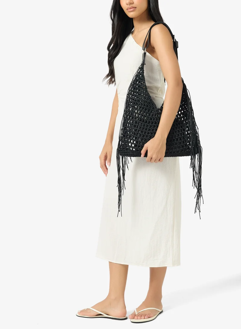 GLAMOROUS  Woven Fringe Tote Bag for Women | Best Price UAE