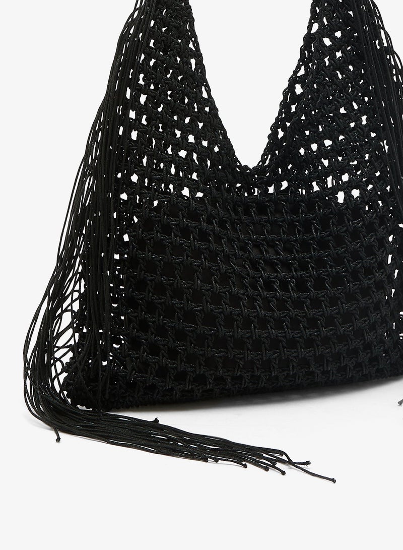 GLAMOROUS Woven Fringe Tote Bag - Image 4