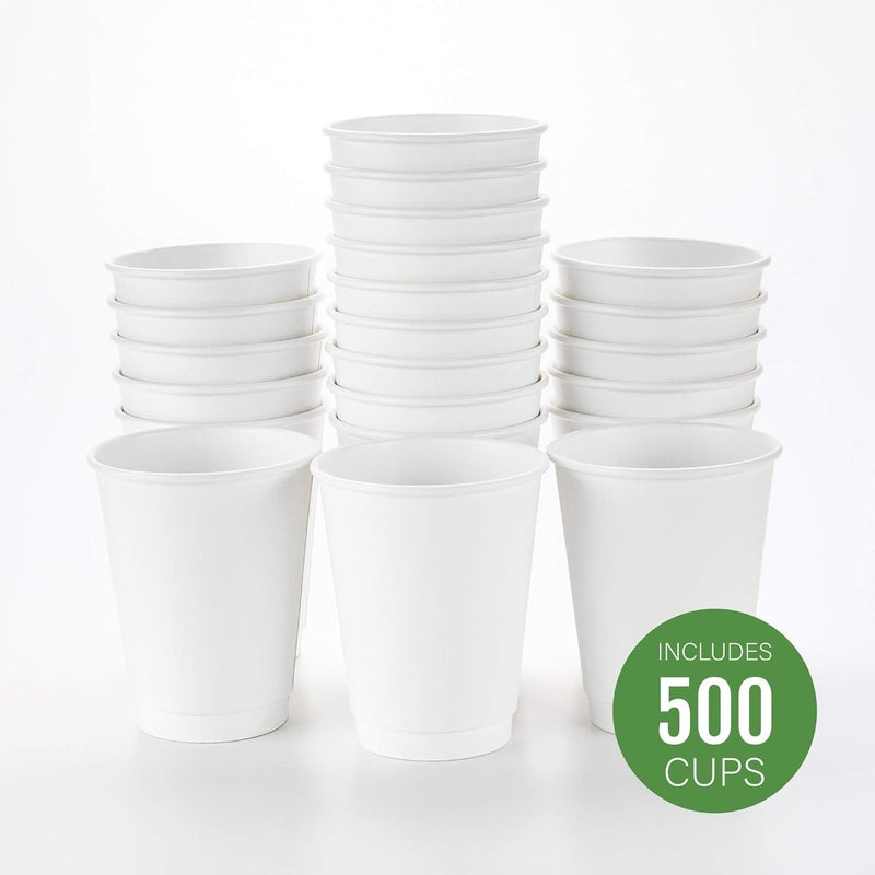 Restaurantware 500-CT Disposable White 12-oz Hot Beverage Cups with Double Wall Design: No Need for Sleeves - Perfect for Cafes - Eco Friendly Recyclable Paper - Insulated - Wholesale Takeout Coffee Cup - Image 2