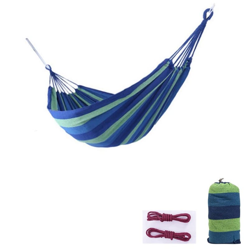 Outdoor Woven Cotton Hammock, 2 Person Camping Hammock Portable Lightweight with Carrying Bag, Ideal for Patio, Balcony, Patio Garden, Camping (blue, L（250 * 100cm）)