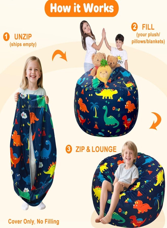 Lukeight Dinosaur Stuffed Animals Storage Bean Bag Chair Cover Only (Ships Empty, No Filling) - Velvet YKK Zipper Beanbag Cover for Toddlers and Kids, Washable Plush Toy Organizer, Large 27" D x 16" H - Image 3