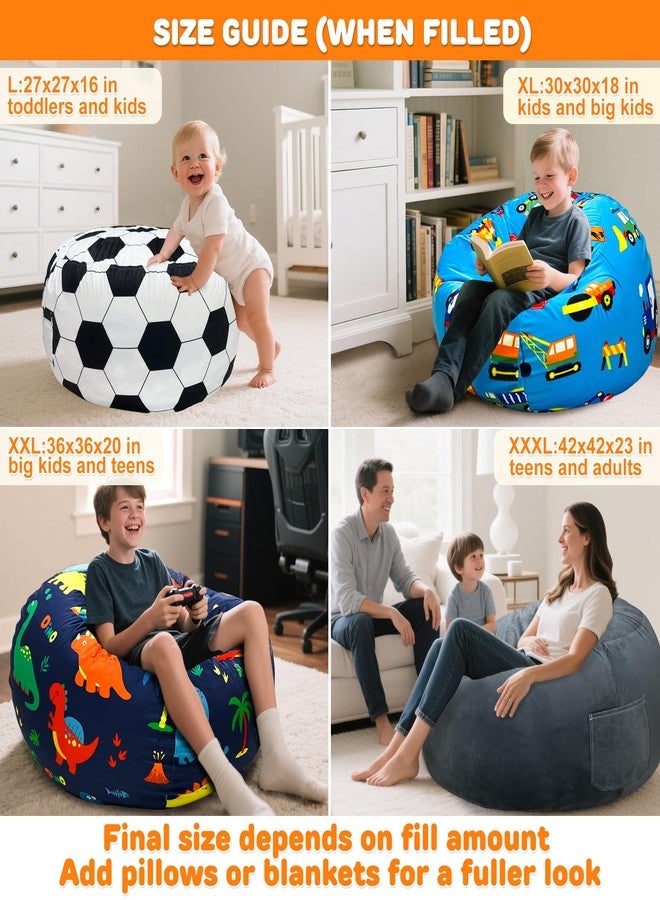 Lukeight Dinosaur Stuffed Animals Storage Bean Bag Chair Cover Only (Ships Empty, No Filling) - Velvet YKK Zipper Beanbag Cover for Toddlers and Kids, Washable Plush Toy Organizer, Large 27" D x 16" H - Image 4