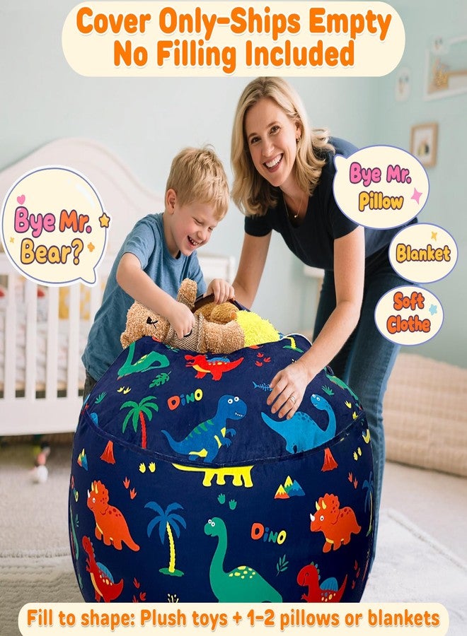 Lukeight Dinosaur Stuffed Animals Storage Bean Bag Chair Cover Only (Ships Empty, No Filling) - Velvet YKK Zipper Beanbag Cover for Toddlers and Kids, Washable Plush Toy Organizer, Large 27" D x 16" H - Image 2