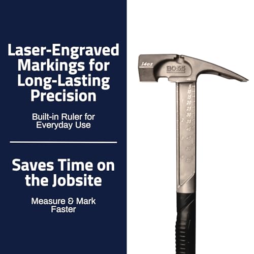 Boss Hammer 14 oz. Pro Series Titanium Hammer with Over-Molded No-Slip Rubber Grip - Construction Grade, Dual Side Nail Pullers, Smooth Face - Made in the USA - BH14TIS - Image 4