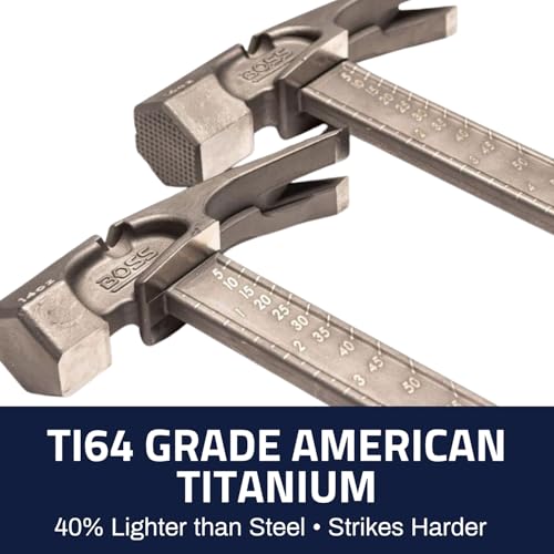 Boss Hammer 14 oz. Pro Series Titanium Hammer with Over-Molded No-Slip Rubber Grip - Construction Grade, Dual Side Nail Pullers, Smooth Face - Made in the USA - BH14TIS - Image 3