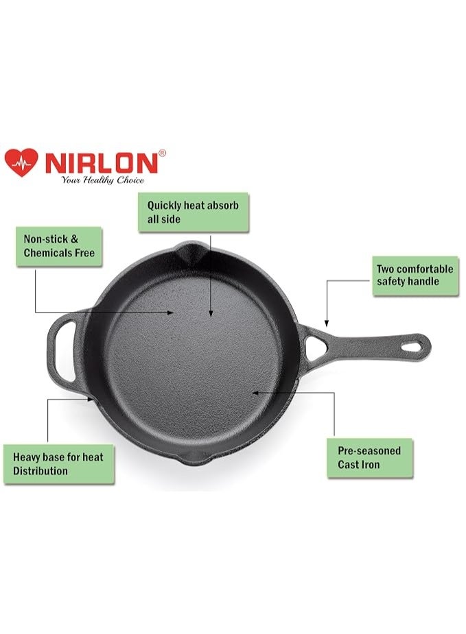 NIRLON Preseasoned Cast Iron Fry Pan/Skillet with Long Handle |26cm| Gas & Induction Friendly | Nonstick Fry Pan, 100% Pure & Toxin Free, No Chemical Coating - Image 4