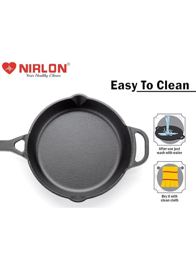 NIRLON Preseasoned Cast Iron Fry Pan/Skillet with Long Handle |26cm| Gas & Induction Friendly | Nonstick Fry Pan, 100% Pure & Toxin Free, No Chemical Coating - Image 3