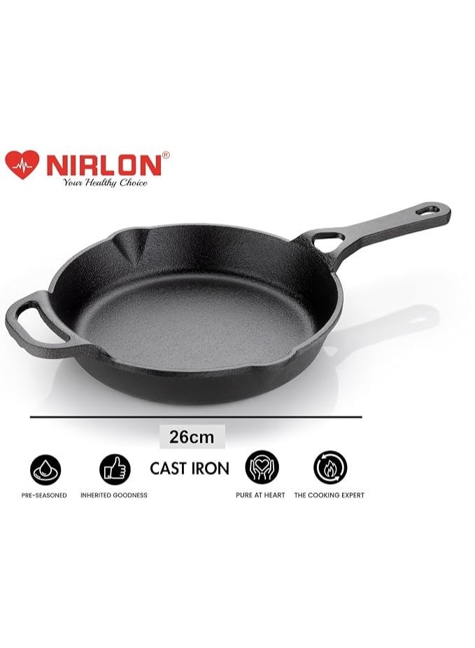 NIRLON Preseasoned Cast Iron Fry Pan/Skillet with Long Handle |26cm| Gas & Induction Friendly | Nonstick Fry Pan, 100% Pure & Toxin Free, No Chemical Coating - Image 2
