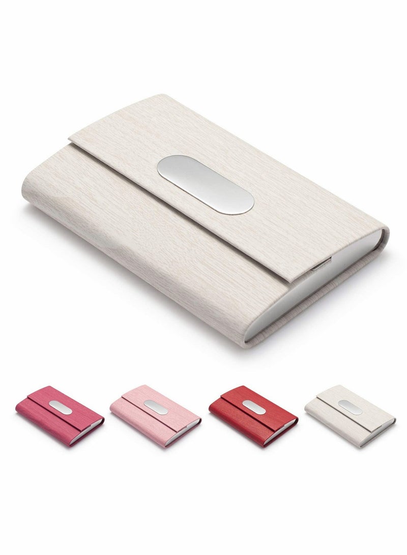 Excefore Business Card Holder, PU Leather Slim Business Card Case - Business Card Carrier ID Case/Wallet Pocket Business Name Card Holder for Women and Men - White - Image 1