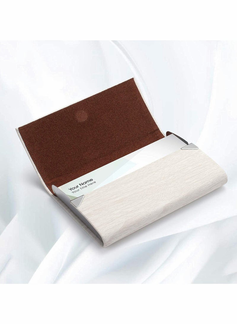 Excefore Business Card Holder, PU Leather Slim Business Card Case - Business Card Carrier ID Case/Wallet Pocket Business Name Card Holder for Women and Men - White - Image 5