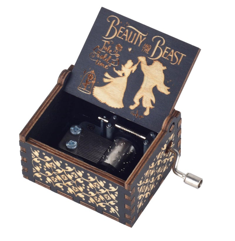 Ddjbdb Beauty Music Box Beast 18 Note Mechanism Antique Carved Wooden Hand Crank Musical Box CraftsValentine Christmas Birthday Gift for Her Wife Girlfriend