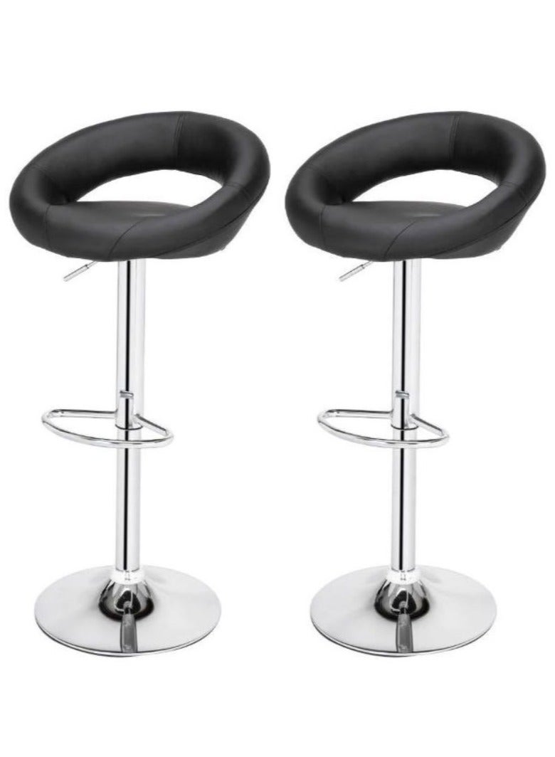 AL WADI FURNITURE Set of 2 Heavy Duty Large Faux Leather Soft Seating Round Cushioned Adjustable Bar Stools with Footrest High Chair for Kitchen,Bar Counter,Office Chair, Black  - Image 1