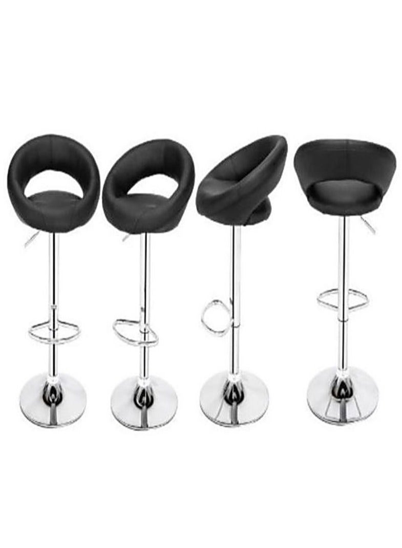 AL WADI FURNITURE Set of 2 Heavy Duty Large Faux Leather Soft Seating Round Cushioned Adjustable Bar Stools with Footrest High Chair for Kitchen,Bar Counter,Office Chair, Black  - Image 2