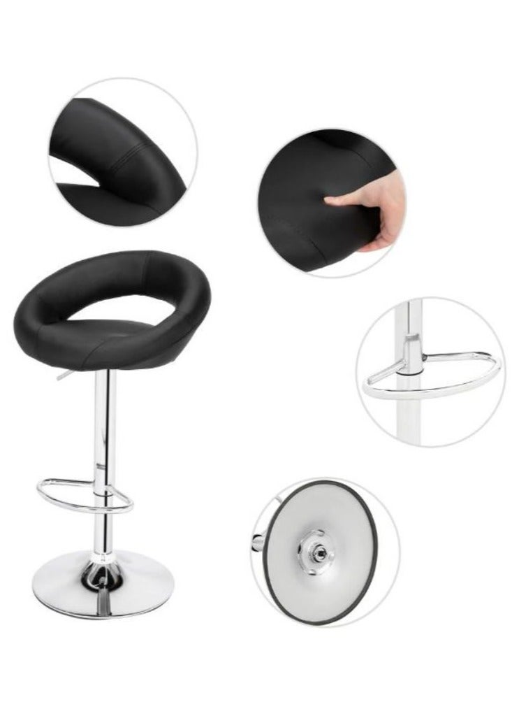 AL WADI FURNITURE Set of 2 Heavy Duty Large Faux Leather Soft Seating Round Cushioned Adjustable Bar Stools with Footrest High Chair for Kitchen,Bar Counter,Office Chair, Black  - Image 3