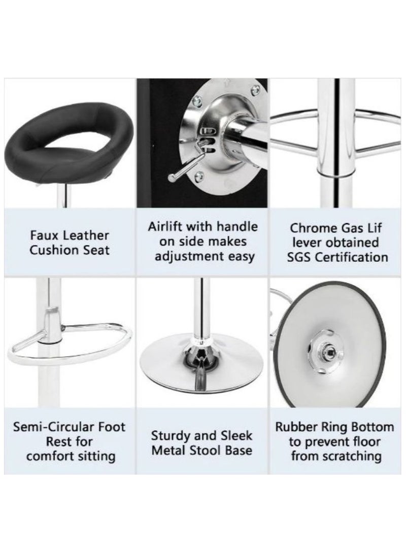 AL WADI FURNITURE Set of 2 Heavy Duty Large Faux Leather Soft Seating Round Cushioned Adjustable Bar Stools with Footrest High Chair for Kitchen,Bar Counter,Office Chair, Black  - Image 4