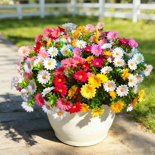 Cherica 12Pcs Artificial Flowers for Outdoors UV ResistantColorful Daisy Fake Flowers Bouquet Weatheroof Faux Flowers for Outdoor Planter Real Touch Silk Flowers for Front Door Garden Proch Patio - Image 3