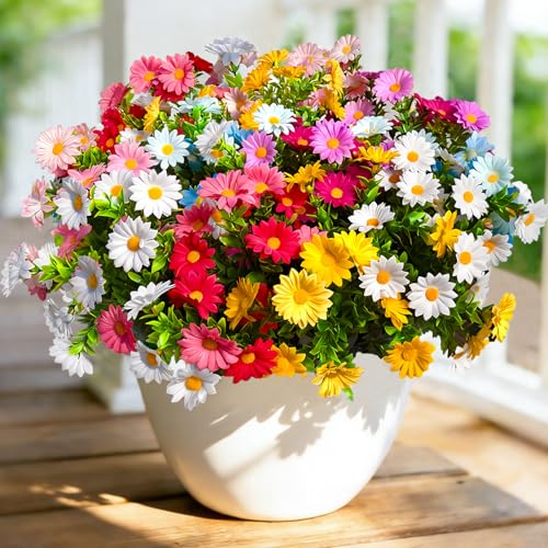 Cherica 12Pcs Artificial Flowers for Outdoors UV ResistantColorful Daisy Fake Flowers Bouquet Weatheroof Faux Flowers for Outdoor Planter Real Touch Silk Flowers for Front Door Garden Proch Patio - Image 1