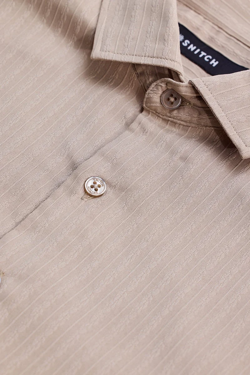 SNITCH Beige Striped Long Sleeve Slim Fit Shirt
