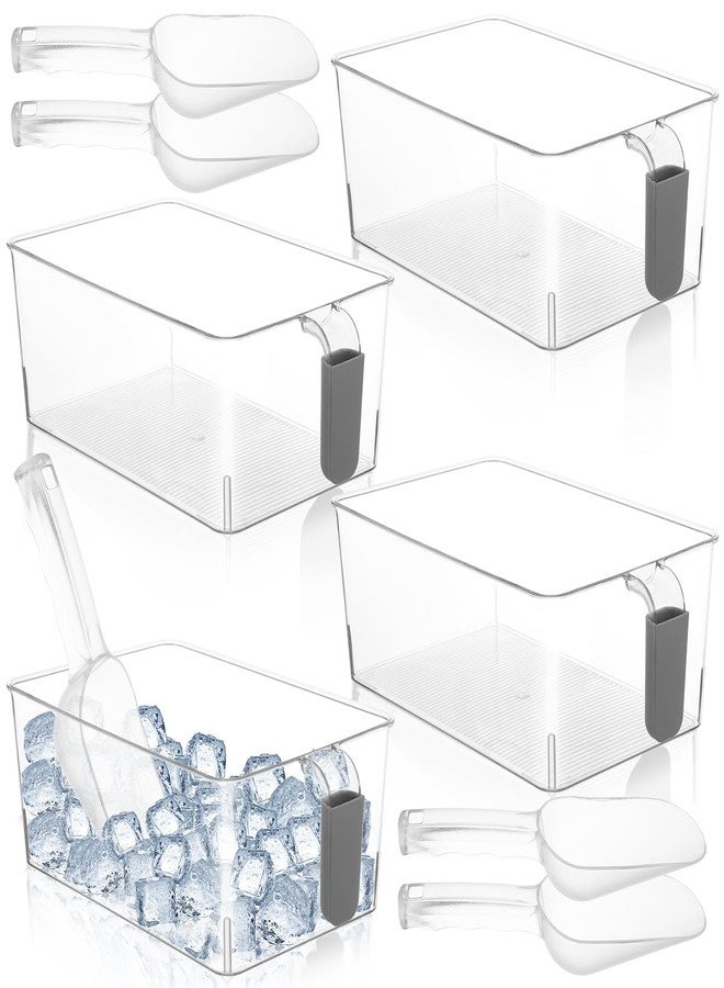Foxtell 2 Set Ice Storage Bins for Freezer with Lid and Flexible Scoop, Transparent Plastic Ice Container with Pull-Out Handle Kitchen Food Storage Organizer for Home Office Fridge Kitchen - Image 1