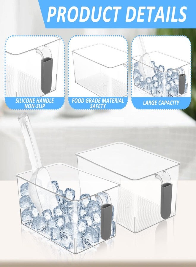 Foxtell 2 Set Ice Storage Bins for Freezer with Lid and Flexible Scoop, Transparent Plastic Ice Container with Pull-Out Handle Kitchen Food Storage Organizer for Home Office Fridge Kitchen - Image 3
