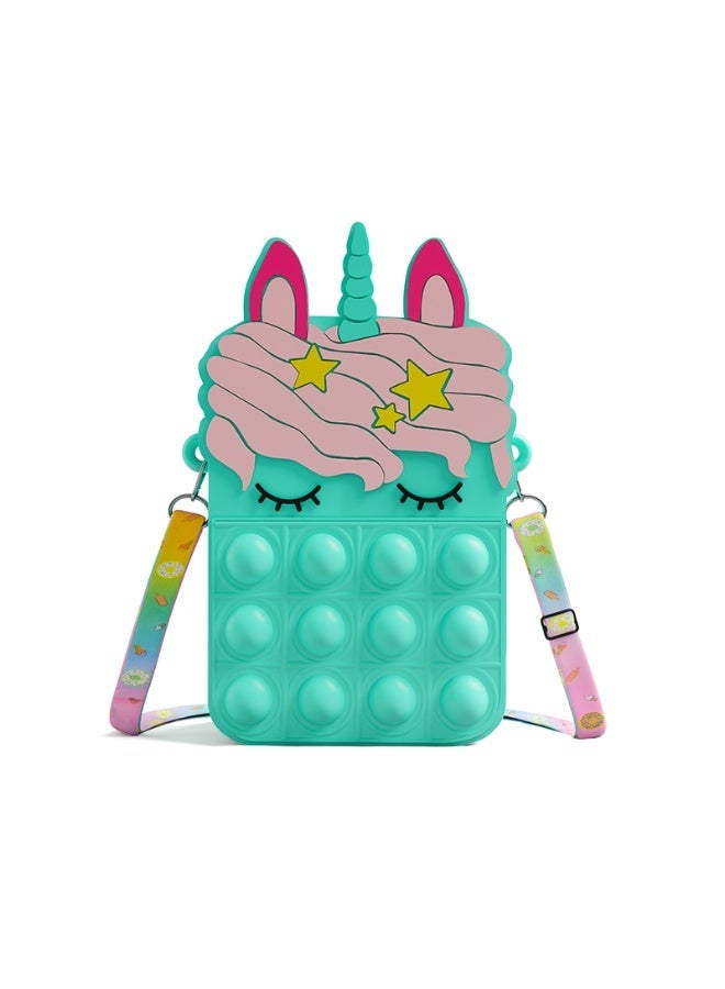 UNICORN A small Bob shoulder bag for girls and women, featuring a unicorn Bob toy design; a sensory silicone Bob fidget toy bag with cartoon graphics, perfect for students and children. - Image 1