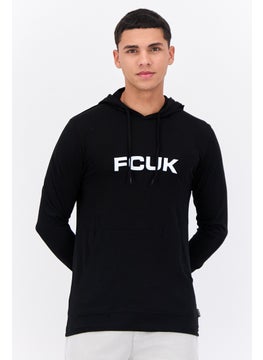 French Connection Men Hooded Long Sleeves Brand Logo T-Shirt, Black  - Image 1