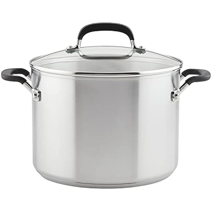 KitchenAid Stainless Steel Stockpot With Measuring Marks And Lid 8 Quart Brushed Stainless Steel - Image 1
