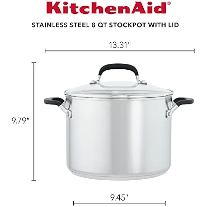 KitchenAid Stainless Steel Stockpot With Measuring Marks And Lid 8 Quart Brushed Stainless Steel - Image 3