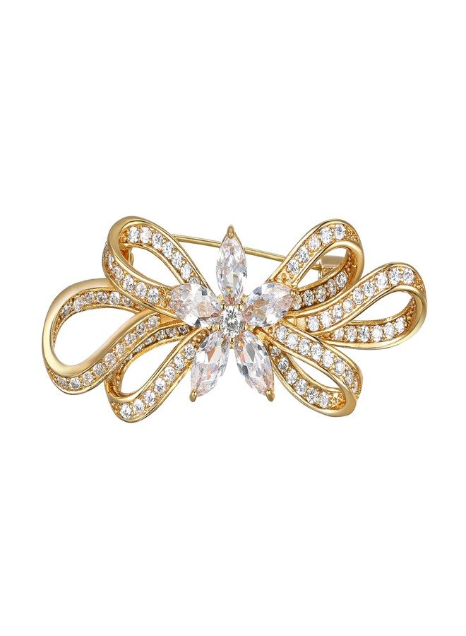 بريلوف بروش زفاف بريلوف للنساء، دبوس أنيق مرصع بأحجار الراين الكريستالية على شكل زهرة، مطلي بالذهب الشفاف - Image 1