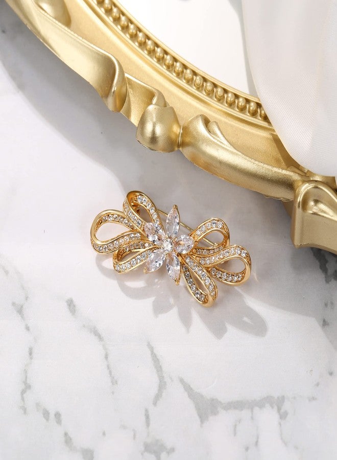 بريلوف بروش زفاف بريلوف للنساء، دبوس أنيق مرصع بأحجار الراين الكريستالية على شكل زهرة، مطلي بالذهب الشفاف - Image 2