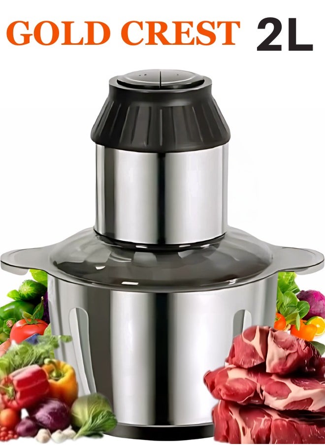 Gold Crest - Electric Meat Grinder, Food Processor Blender with 2L Stainless Steel Bowls, Vegetable and Fruit Chopper for Slicing and Mincing, Silver - Image 1