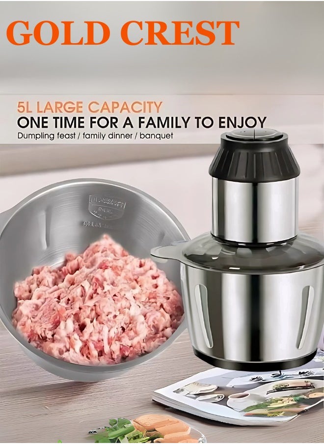 Gold Crest - Electric Meat Grinder, Food Processor Blender with 2L Stainless Steel Bowls, Vegetable and Fruit Chopper for Slicing and Mincing, Silver - Image 1