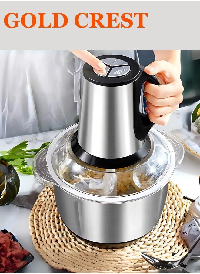 Gold Crest - Electric Meat Grinder, Food Processor Blender with 2L Stainless Steel Bowls, Vegetable and Fruit Chopper for Slicing and Mincing, Silver - Image 1