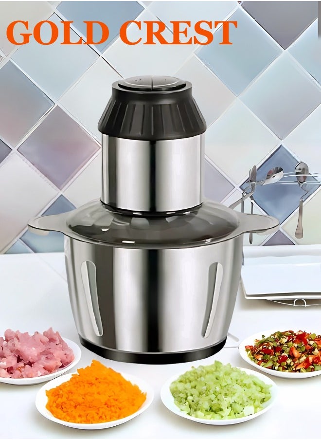Gold Crest - Electric Meat Grinder, Food Processor Blender with 2L Stainless Steel Bowls, Vegetable and Fruit Chopper for Slicing and Mincing, Silver - Image 1