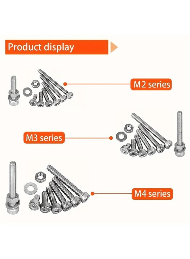 1080pcs Assorted Screws Nuts Washers Set Metric 304 Stainless Steel M2 M3 M4 Hex Bolts Flat Washers Home Renovation Hardware Kit - Image 3