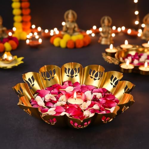 DecorTwist® Decorative Urli Bowl 2.5 Inch Pack of 1 | Metal Lotus Design Handcrafted Bowl for Floating Flowers Tea Light Candle Holder Home Living Room Office Wedding Diwali Decoration Items - Image 1