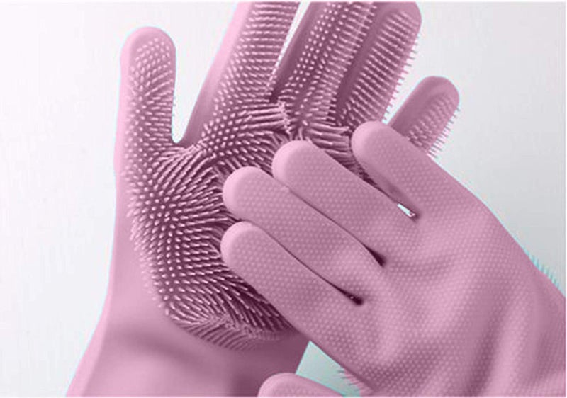 LEOPAX Heavy Duty Magic Silicone Gloves Cleaning Hand Gloves for Dishes, Dishwashing with Scrubbers, Dish Gloves for Kitchen, Car Washing gloves, Pet Grooming Latex Free Gloves (Pink, pack of 1 Pair) - Image 5