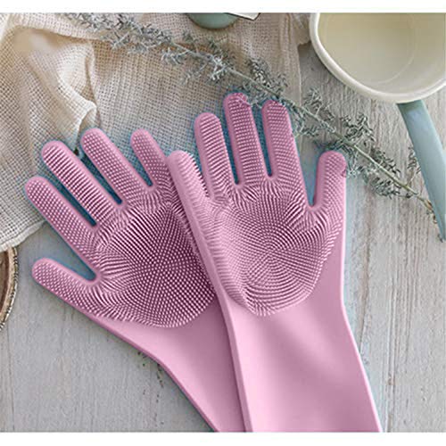 LEOPAX Heavy Duty Magic Silicone Gloves Cleaning Hand Gloves for Dishes, Dishwashing with Scrubbers, Dish Gloves for Kitchen, Car Washing gloves, Pet Grooming Latex Free Gloves (Pink, pack of 1 Pair) - Image 2