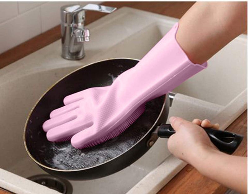 LEOPAX Heavy Duty Magic Silicone Gloves Cleaning Hand Gloves for Dishes, Dishwashing with Scrubbers, Dish Gloves for Kitchen, Car Washing gloves, Pet Grooming Latex Free Gloves (Pink, pack of 1 Pair) - Image 3